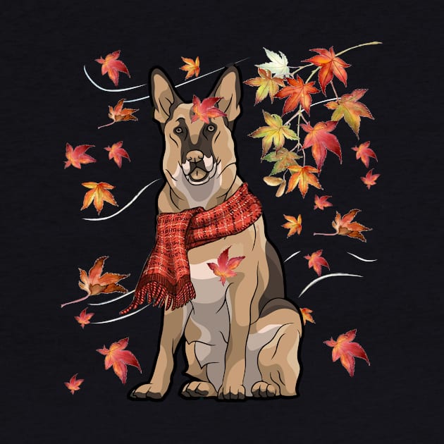 Maple Dog Leaf Fall Hello Autumn Funny German Shepherd Lover by MarrinerAlex
